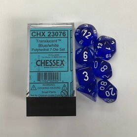Dobbelstenen Translucent Blue/White Polydice (7 stuks)