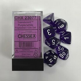 Dobbelstenen Translucent Purple/White Polydice (7 stuks)