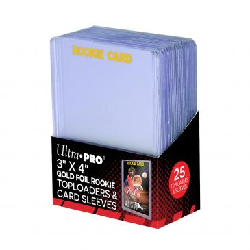 Afbeelding van het spelletje Ultra Pro Toploader&Card Sleeves: 3" x 4" Gold Foil Rookie (25)