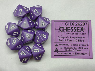 Afbeelding van het spelletje Dobbelstenen D10 Opaque Purple/White