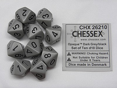 Afbeelding van het spelletje Dobbelstenen D10 Opaque Grey/Black