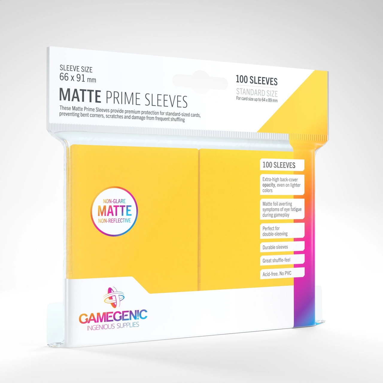 Afbeelding van het spelletje Gamegenic Matte Prime Sleeves: Standard Size Yellow (66x91mm) - 100x