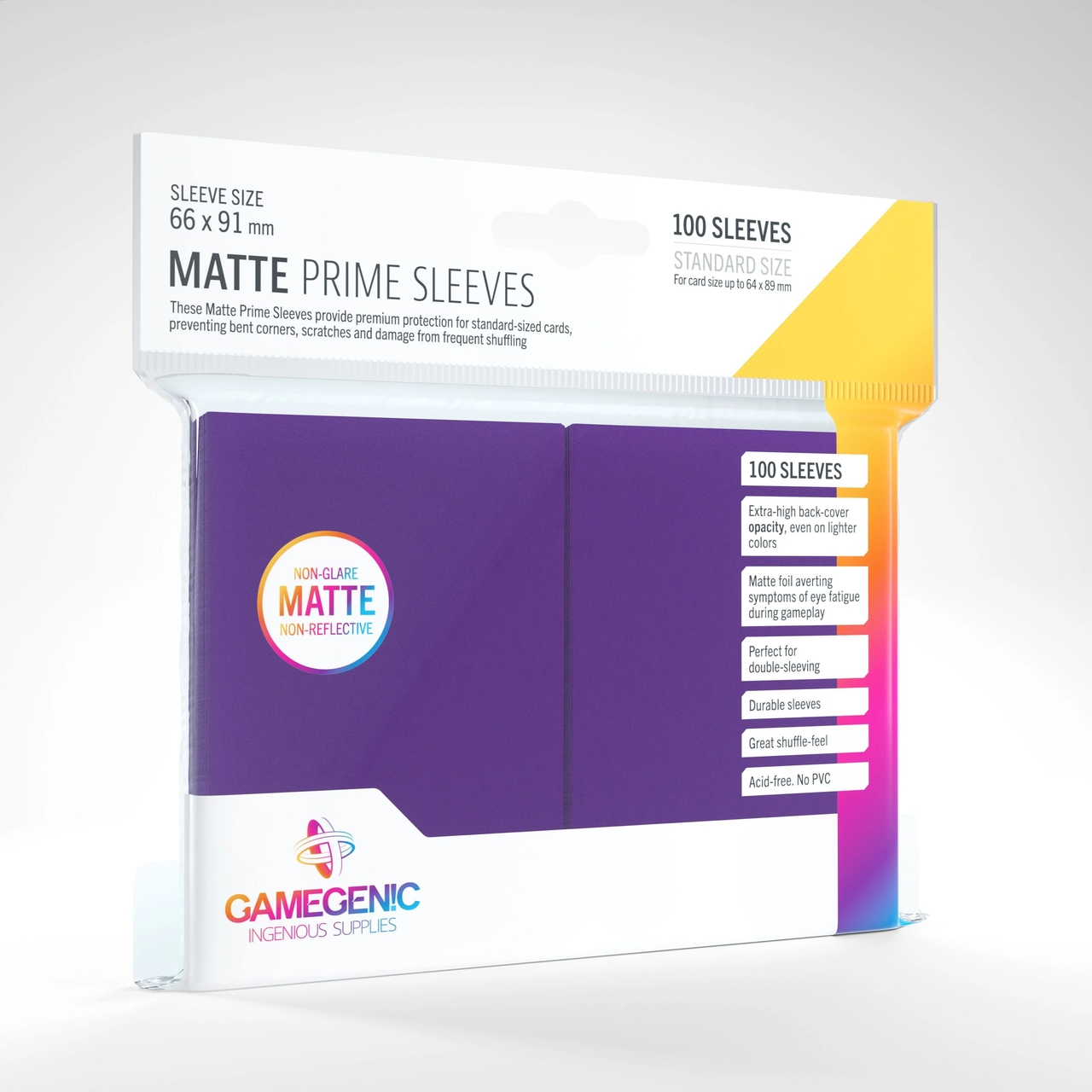 Afbeelding van het spelletje Gamegenic Matte Prime Sleeves: Standard Size Purple (66x91mm) - 100x