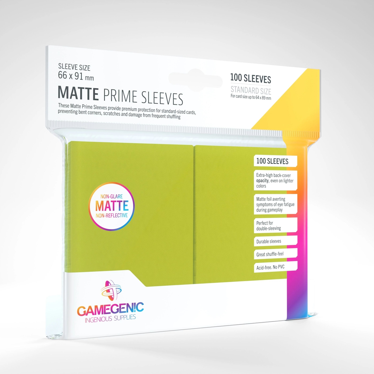 Afbeelding van het spelletje Gamegenic Matte Prime Sleeves: Standard Size Lime (66x91mm) - 100x