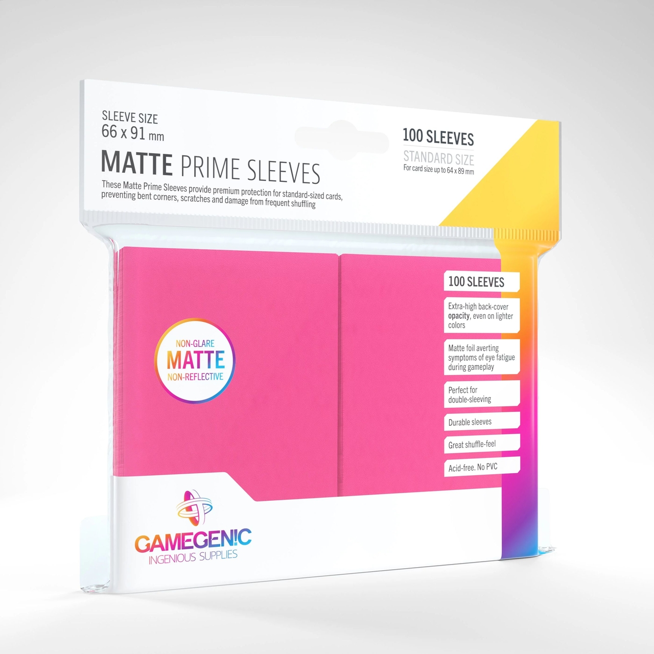 Afbeelding van het spelletje Gamegenic Matte Prime Sleeves: Standard Size Pink (66x91mm) - 100x
