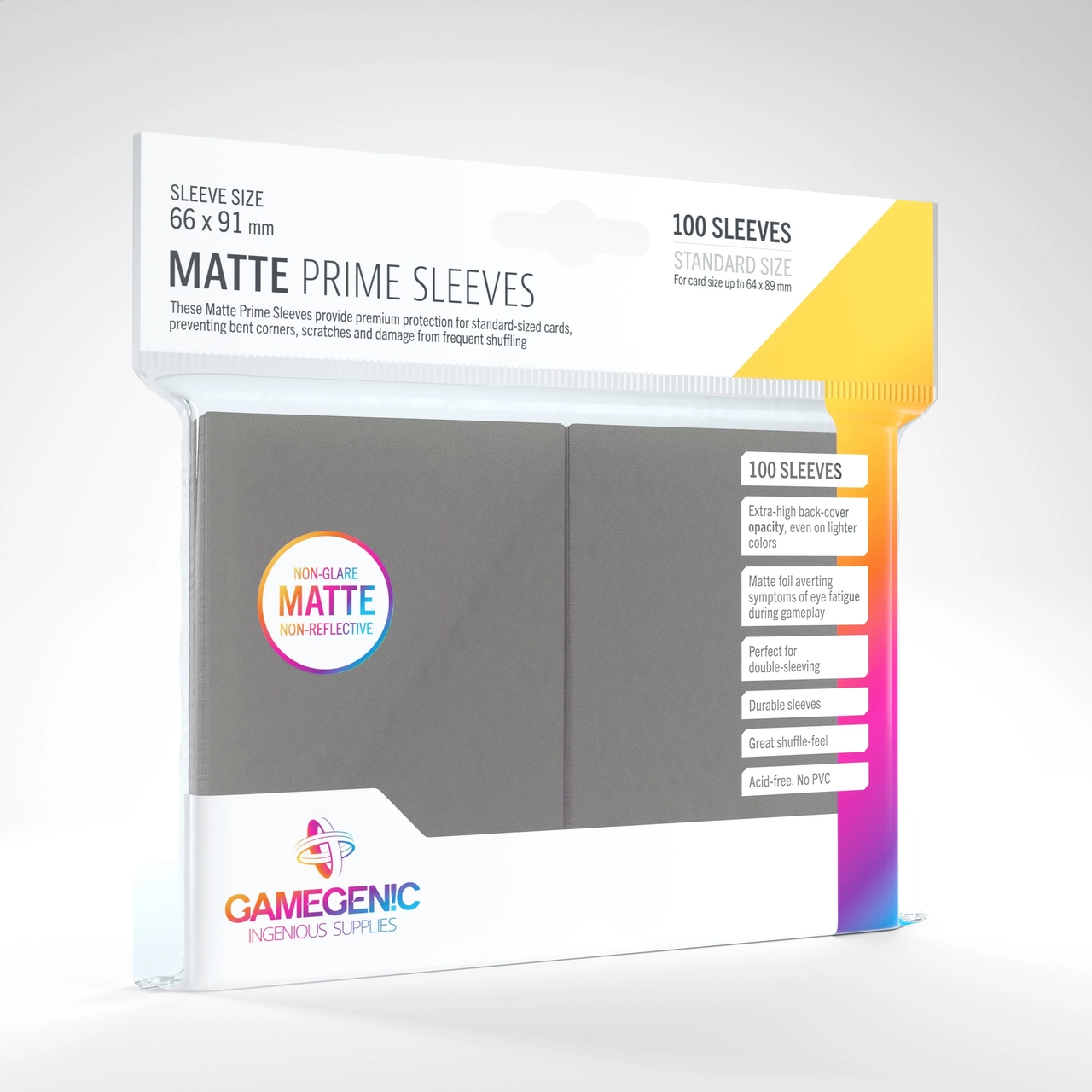 Afbeelding van het spelletje Gamegenic Matte Prime Sleeves: Standard Size Dark Gray (66x91mm) - 100x