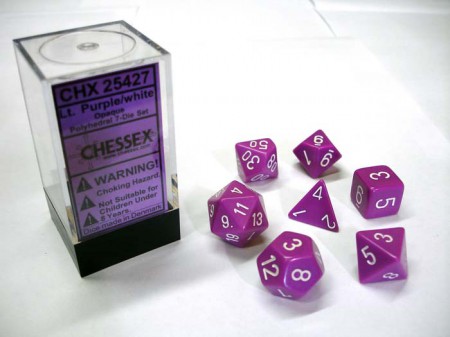 Afbeelding van het spelletje Dobbelstenen Opaque Light Purple/White Polydice (7 stuks)