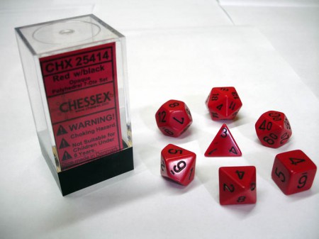 Afbeelding van het spelletje Dobbelstenen Opaque Red/Black Polydice (7 stuks)