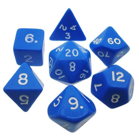 Afbeelding van het spelletje Dobbelstenen Opaque Blue/White Polydice (7 stuks)