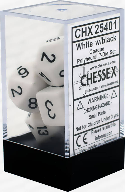 Afbeelding van het spelletje Dobbelstenen Opaque White/Black Polydice (7 stuks)