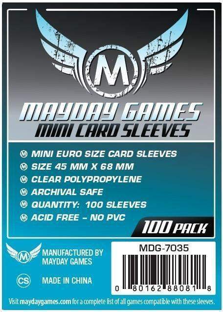 Afbeelding van het spelletje Mayday Card Sleeves: Euro Mini (45x68mm) - 100 stuks
