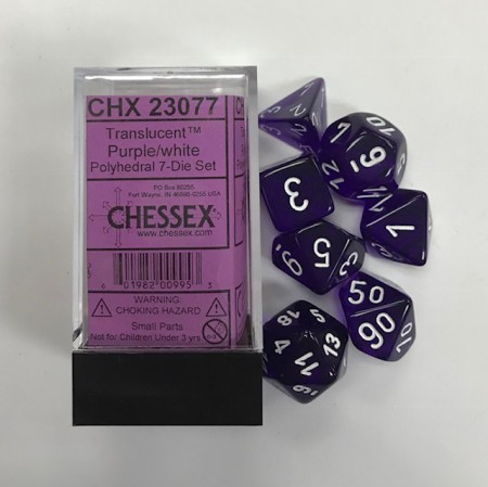 Afbeelding van het spelletje Dobbelstenen Translucent Purple/White Polydice (7 stuks)